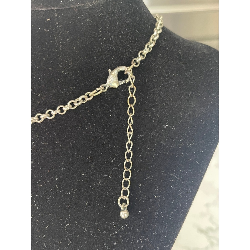 Boho Silver Tone Statement Necklace White Shell Discs Black Beads Bib Style - Picture 2 of 2